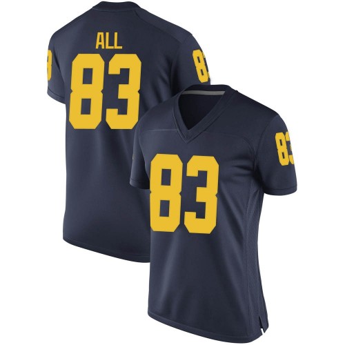 Erick All Michigan Wolverines Women's NCAA #83 Navy Replica Brand Jordan College Stitched Football Jersey LUT0654XE